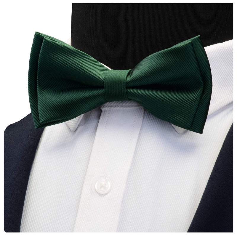 GUSLESON Dark Green Pre-tied Bow Tie Solid Bow Ties Adjustable Length Bowtie and Pocket Square Cufflink Sets (0577-02) - Image 3